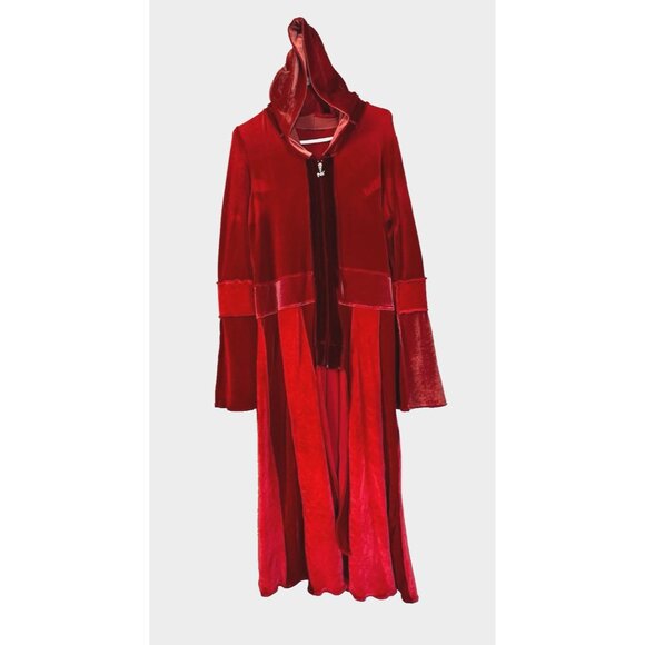 Blissninja OOAK Red Velour Patchwork Hooded Overcoat Elf Whimsigoth Fairy Grunge - Picture 1 of 14